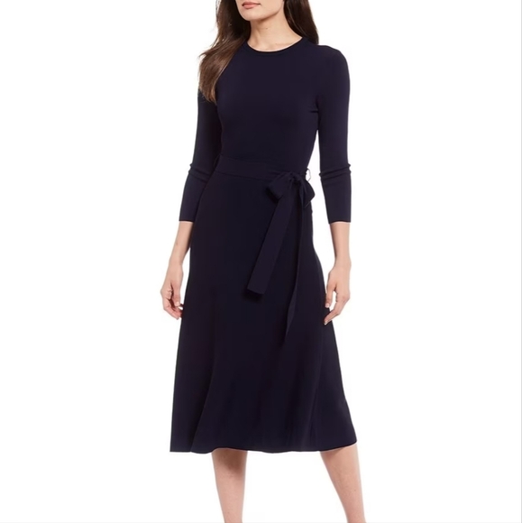 Eliza J Midi Dress Small Black 3/4 Sleeve Sweater Knit A Line Pullover Crewneck - Picture 1 of 13